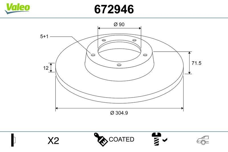 2x VALEO Bremsscheibe COATED 672946