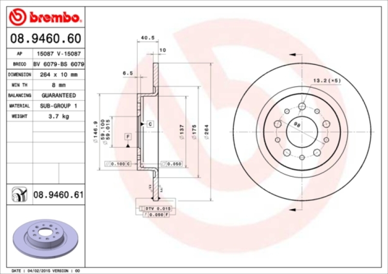 2x BREMBO Bremsscheibe PRIME LINE - UV Coated