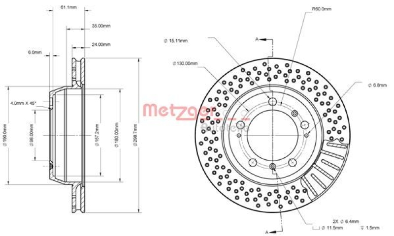 2x METZGER Bremsscheibe