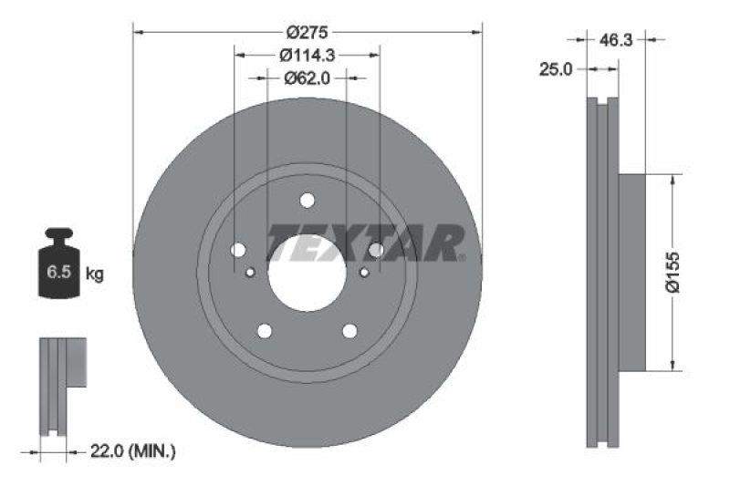 2x TEXTAR Bremsscheibe PRO 92232703