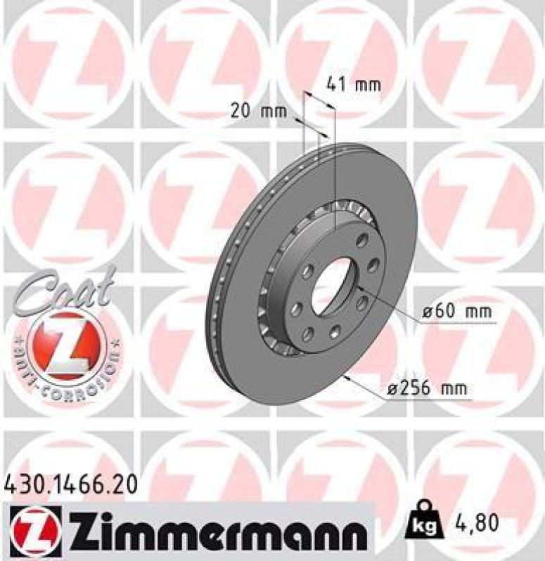 2x Zimmermann Bremsscheiben Coat Z Ø256mm Vorne passend für Opel Vectra Tigra 430.1466.20