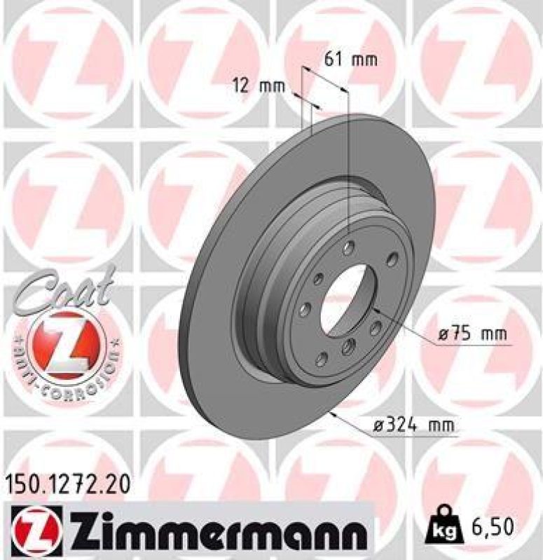 2x Zimmermann Bremsscheiben Coat Z Ø324mm Hinten passend für BMW 7 E38 8 E31 Ci 150.1272.20