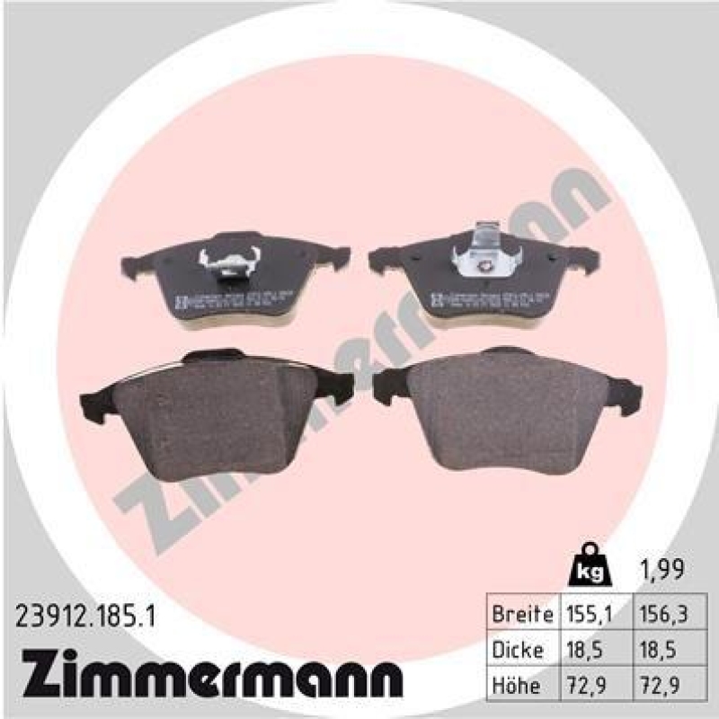 ZIMMERMANN Bremsbelagsatz, Scheibenbremse 23912.185.1