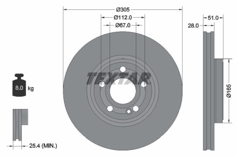 2x TEXTAR Bremsscheibe PRO+