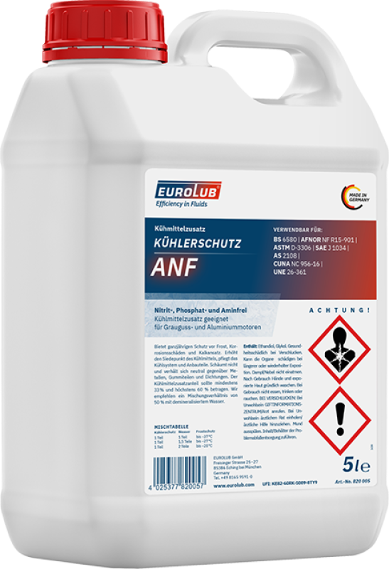 4x 5L Eurolub Kühlerfrostschutz ANF G11 blau Kühlmittel Konzentrat + Prüfer