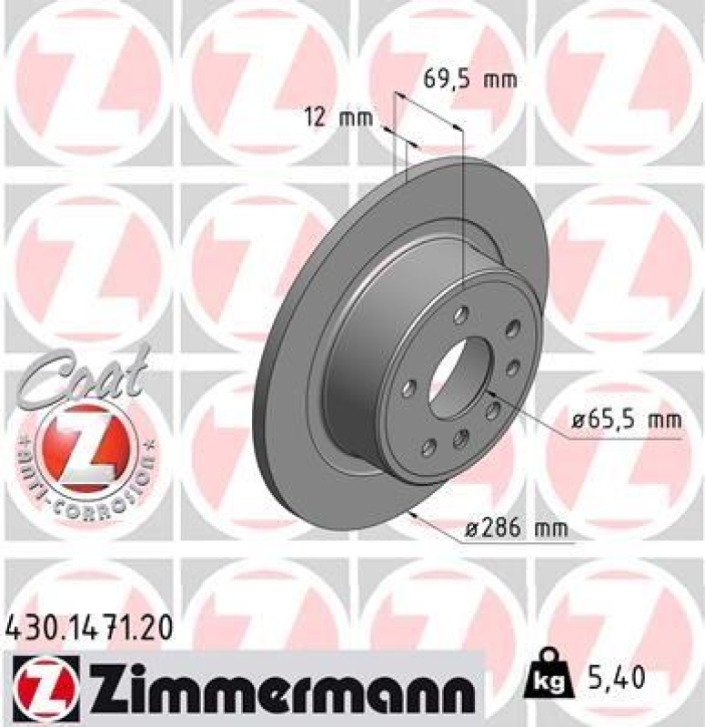2x Zimmermann Bremsscheiben Coat Z Ø286mm Hinten passend für Opel Omega 2.2 2.0 430.1471.20