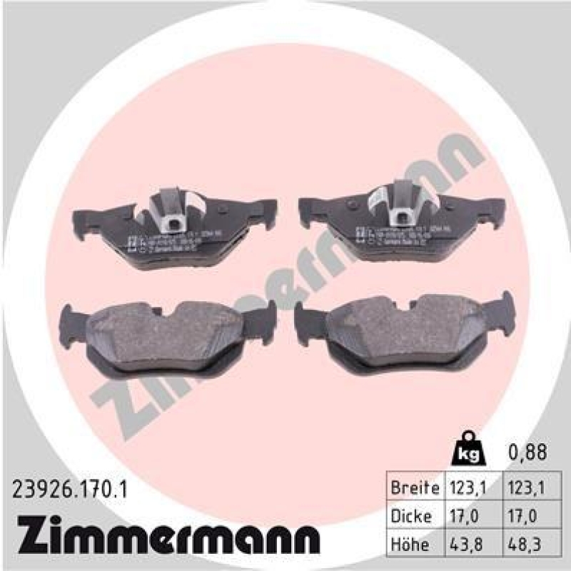ZIMMERMANN Bremsbelagsatz, Scheibenbremse 23926.170.1