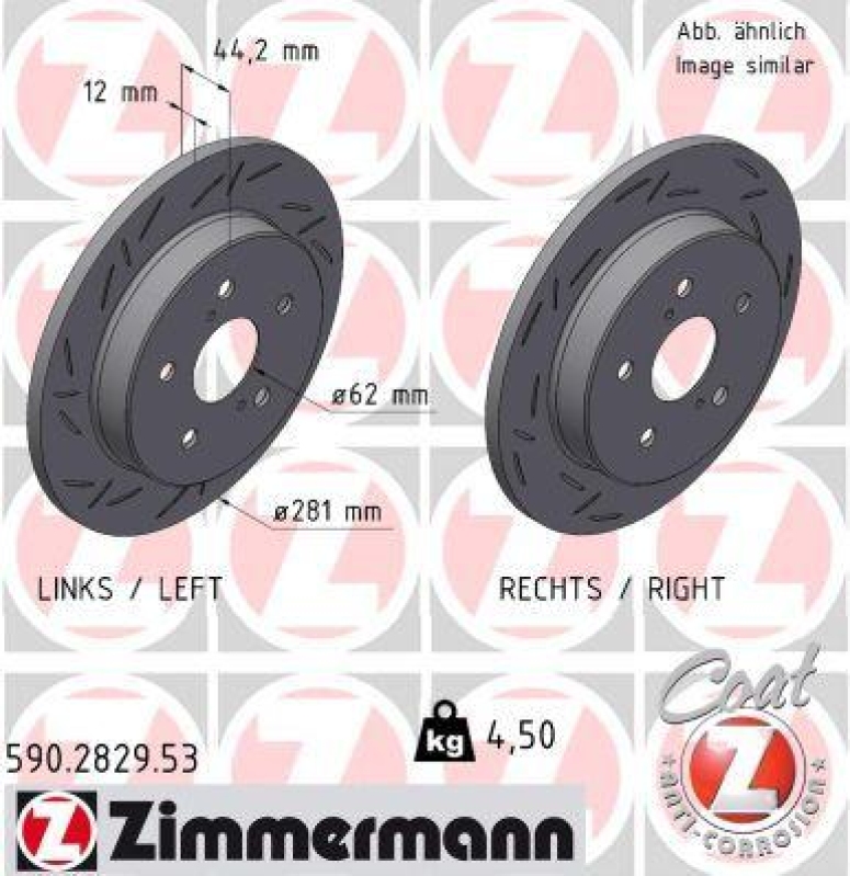 2x Zimmermann Bremsscheiben Black Z Ø281mm Hinten passend für Toyota RAV 4 Lexus 590.2829.53