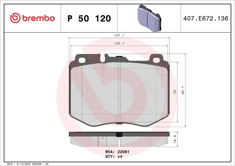BREMBO Bremsbelagsatz, Scheibenbremse PRIME LINE