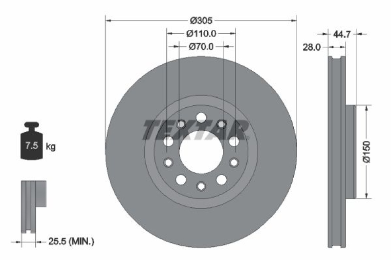 2x TEXTAR Bremsscheibe PRO+ 92326305