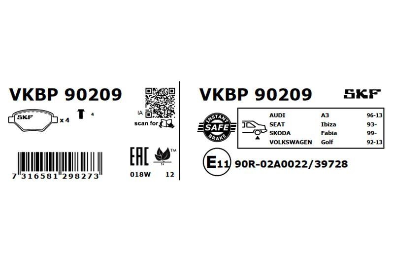 SKF Bremsbelagsatz, Scheibenbremse VKBP 90209