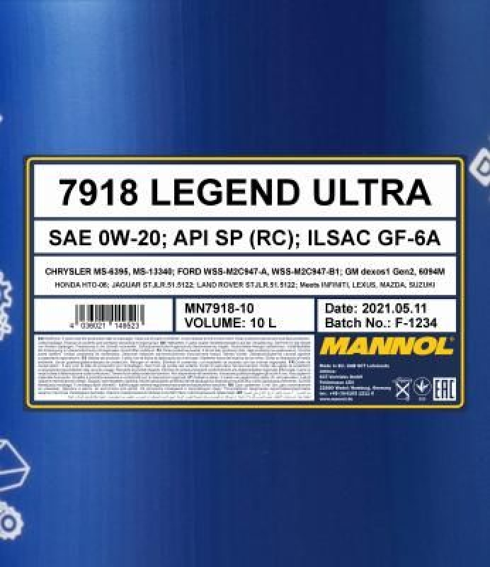 10L MANNOL LEGEND ULTRA Motoröl 0W-20