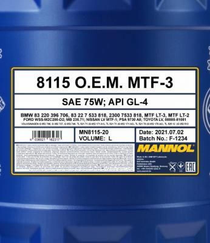 20L Mannol Getriebeöl 75W API GL4 MTF 3