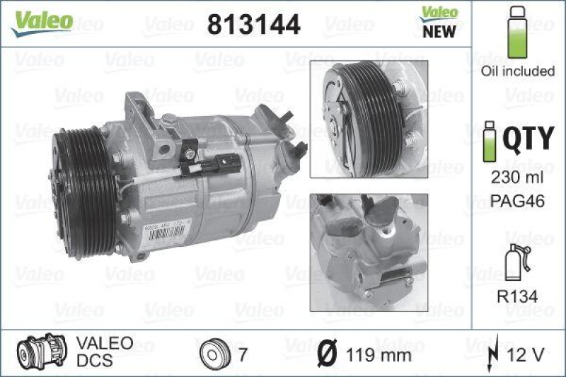 VALEO Kompressor, Klimaanlage VALEO ORIGINS - NEW O.E. TECHNOLOGIE 813144