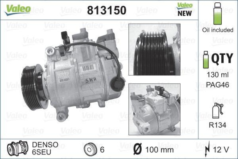 VALEO Klimaanlage Klimakompressor CORE-FLEX 813150 passend f&uuml;r AUDI A4 B...