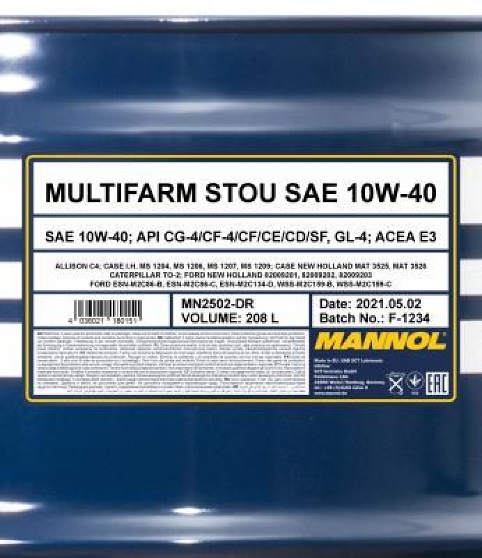 208L Mannol Motoröl Multifarm STOU 10W-40