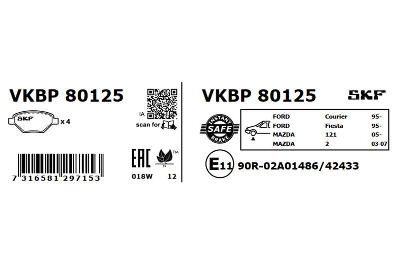 SKF Bremsbelagsatz, Scheibenbremse VKBP 80125