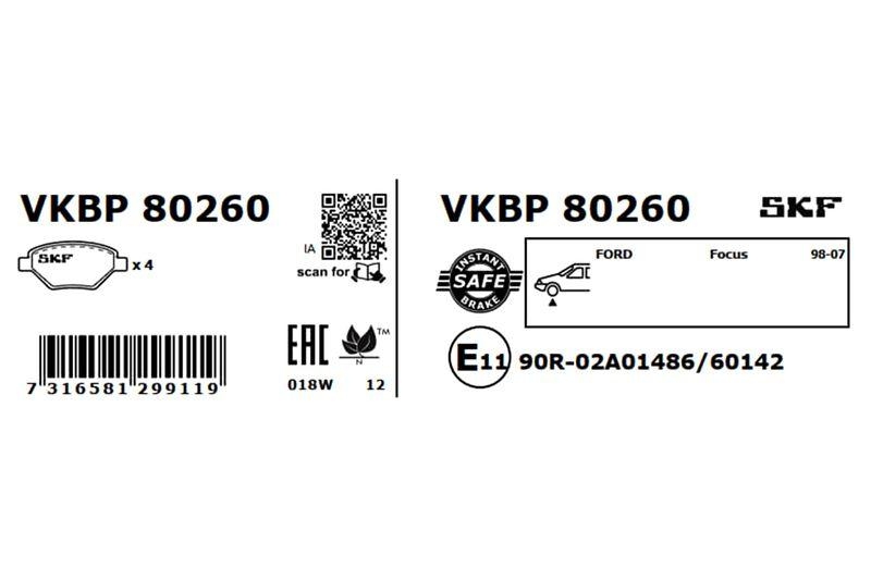 SKF Bremsbelagsatz, Scheibenbremse VKBP 80260