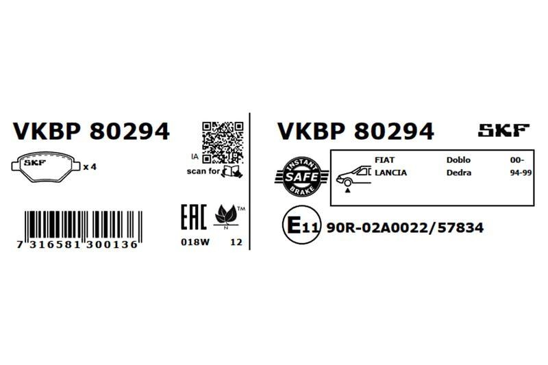 SKF Bremsbelagsatz, Scheibenbremse VKBP 80294