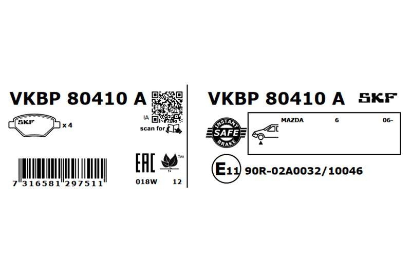 SKF Bremsbelagsatz, Scheibenbremse VKBP 80410 A