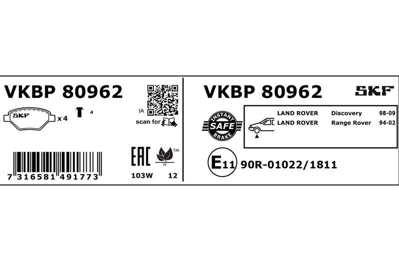 SKF Bremsbelagsatz, Scheibenbremse VKBP 80962