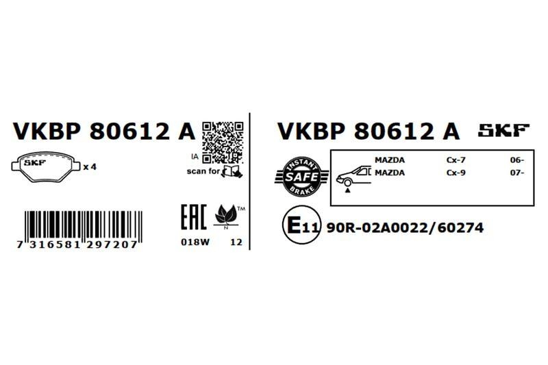 SKF Bremsbelagsatz, Scheibenbremse VKBP 80612 A