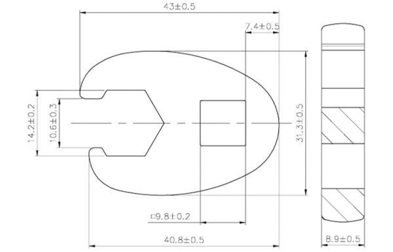 Hahnenfußschlüssel | Antrieb Innenvierkant 10 mm (3/8") | SW 14 mm