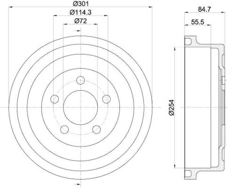 2x HELLA Bremstrommel 8DT 355 302-571