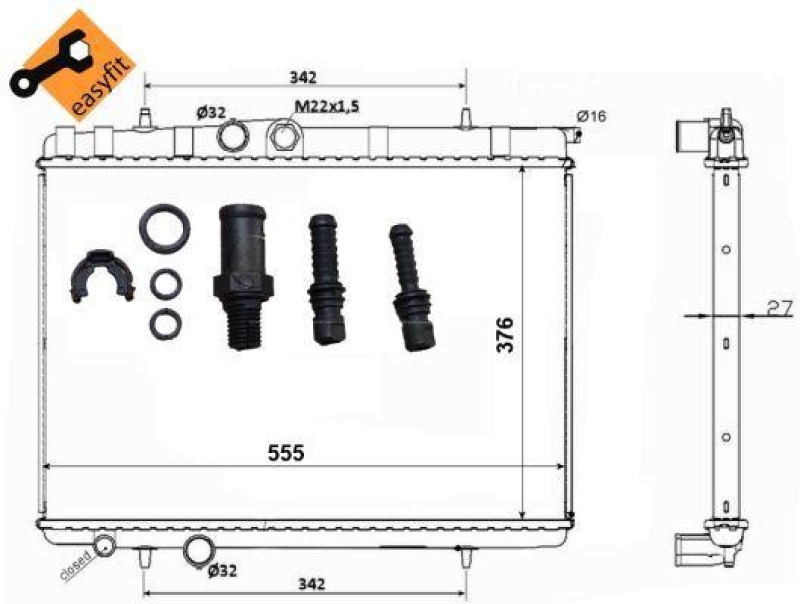 NRF Radiator, engine cooling EASY FIT