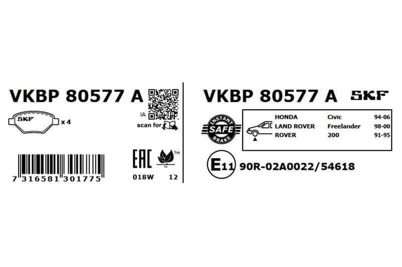 SKF Bremsbelagsatz, Scheibenbremse VKBP 80577 A