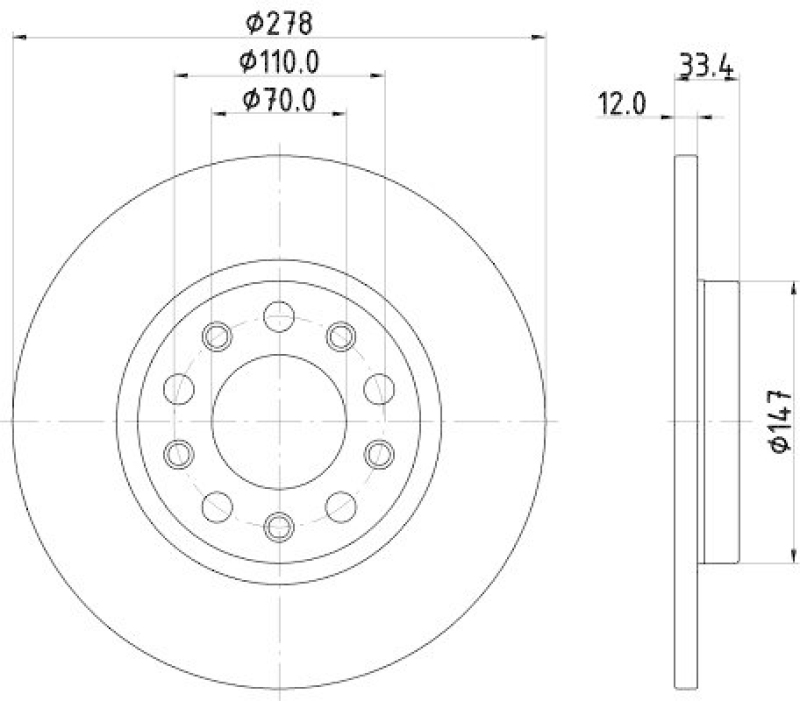 2x HELLA Bremsscheibe 8DD355133-721